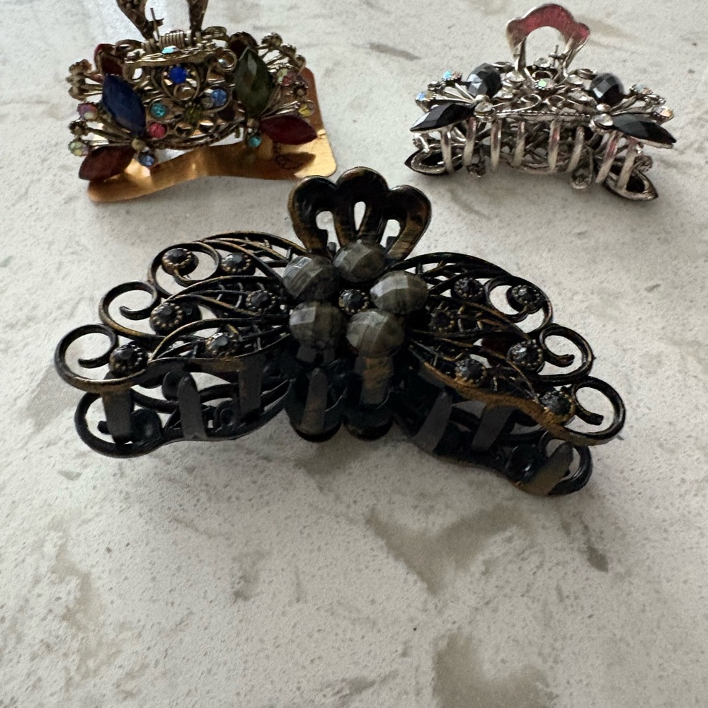 Three Bejeweled Claw Clips